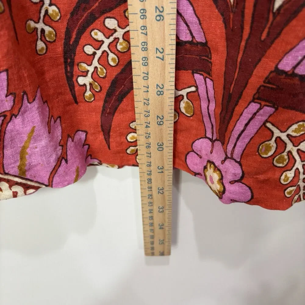 Sundance 100% Linen Pink Floral Midi Skirt P14 Pencil Paisley Lined Boho Beach